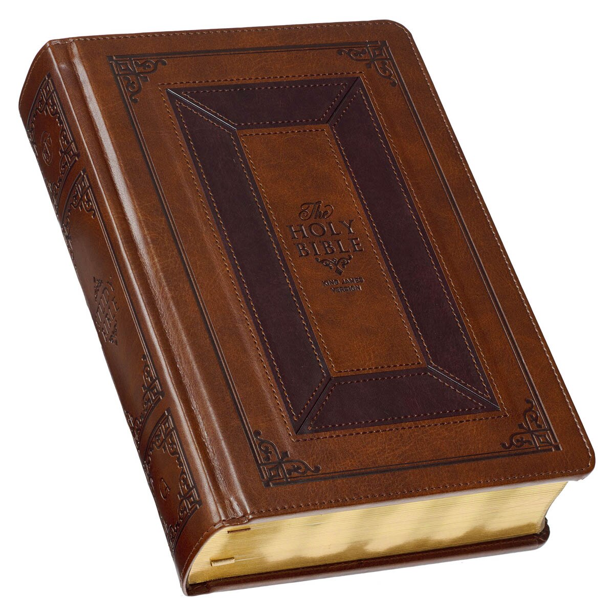 Toffee and Burgundy Faux Leather Hardcover King James Version Study Bible with Thumb Index