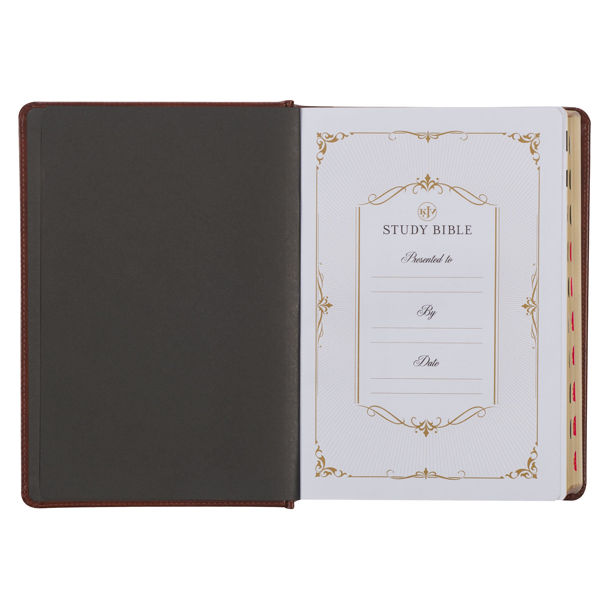 Toffee and Burgundy Faux Leather Hardcover King James Version Study Bible with Thumb Index