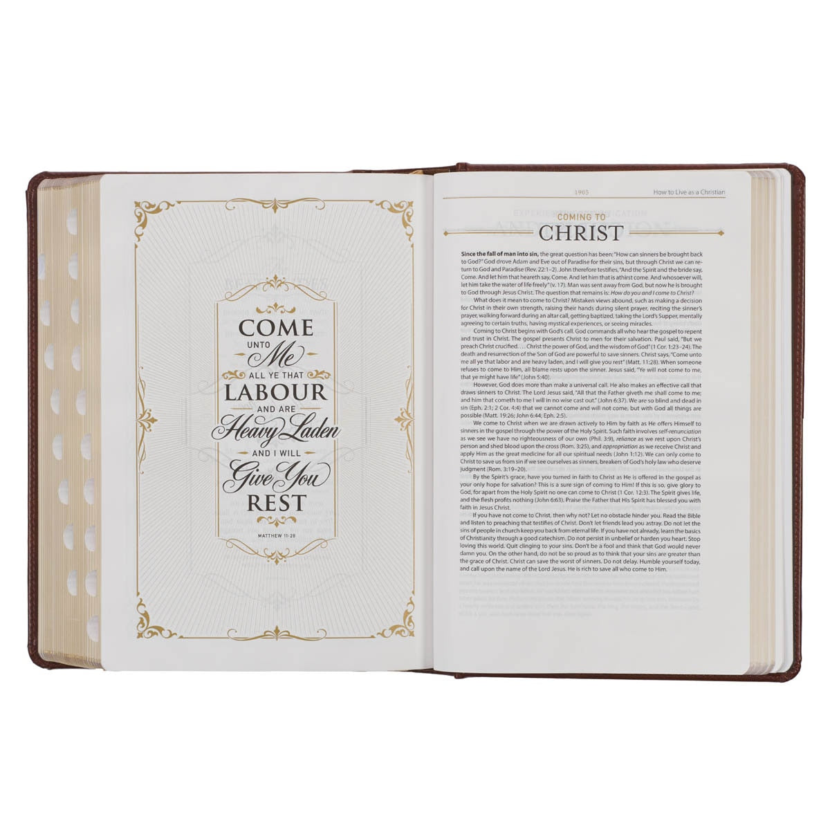 Toffee and Burgundy Faux Leather Hardcover King James Version Study Bible with Thumb Index