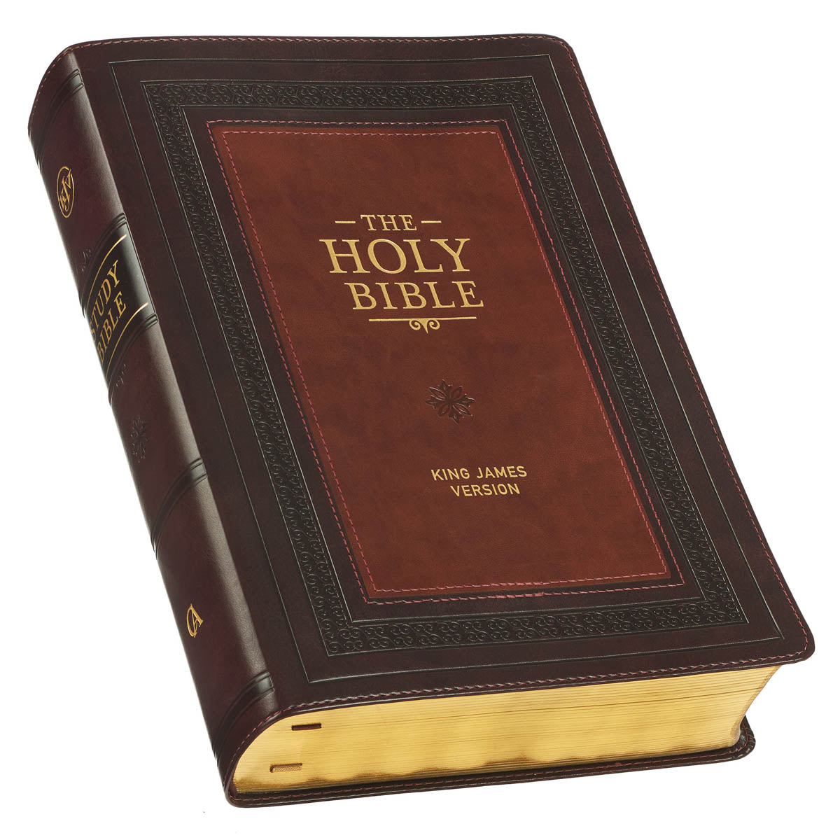Burgundy and Saddle Tan Faux Leather Large Print King James Version Study Bible with Thumb Index