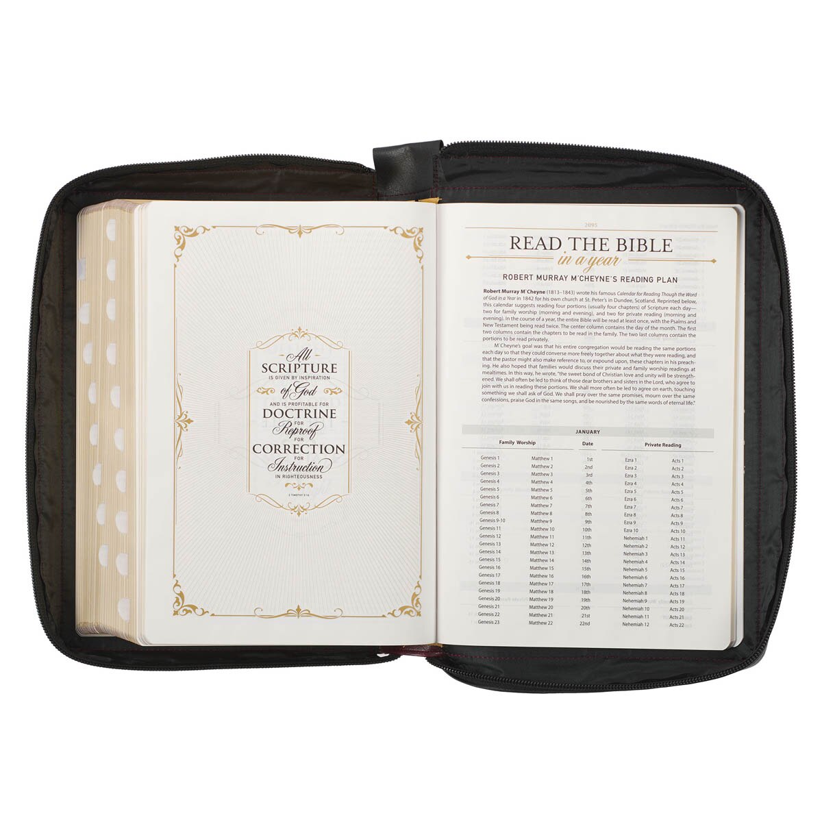 Burgundy and Black Faux Leather King James Version Study Bible with Thumb Index and Zippered Closure