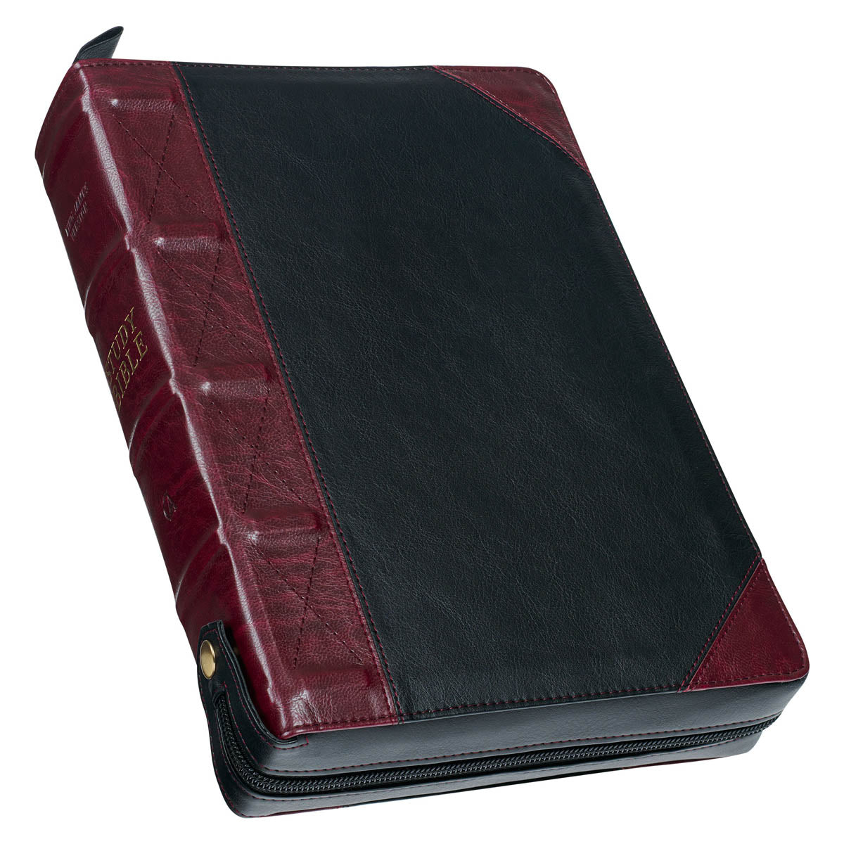Burgundy and Black Faux Leather King James Version Study Bible with Thumb Index and Zippered Closure