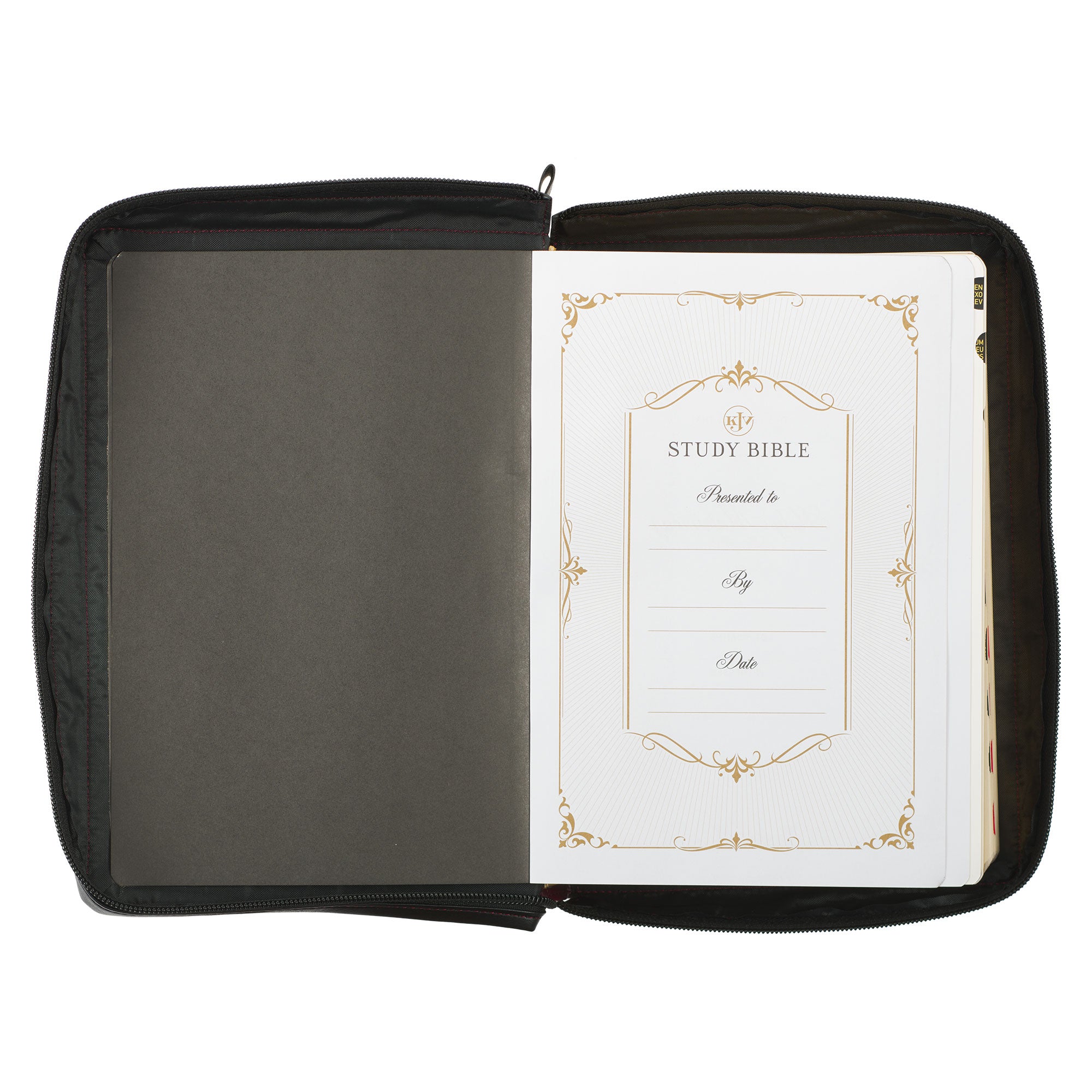 Burgundy and Black Faux Leather King James Version Study Bible with Thumb Index and Zippered Closure