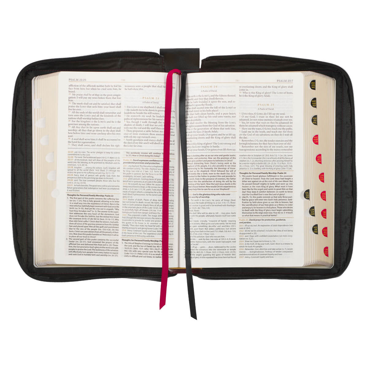 Burgundy and Black Faux Leather King James Version Study Bible with Thumb Index and Zippered Closure