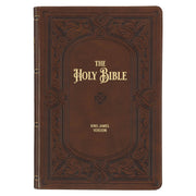 Art Nouveau Framed Toffee Brown Faux Leather Large Print King James Study Bible with Thumb Index