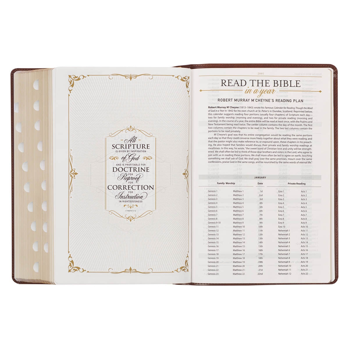 Art Nouveau Framed Toffee Brown Faux Leather Large Print King James Study Bible with Thumb Index