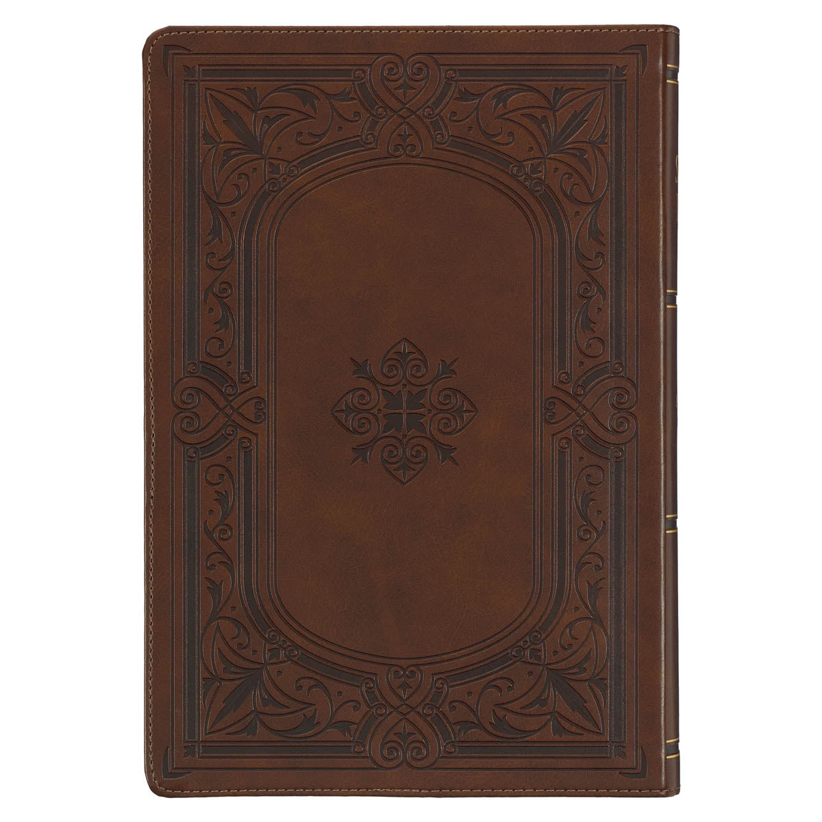 Art Nouveau Framed Toffee Brown Faux Leather Large Print King James Study Bible with Thumb Index