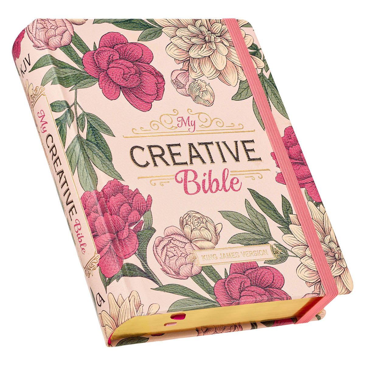 Rose-pink Floral Faux Leather Hardcover KJV My Creative Bible with Elastic Closure