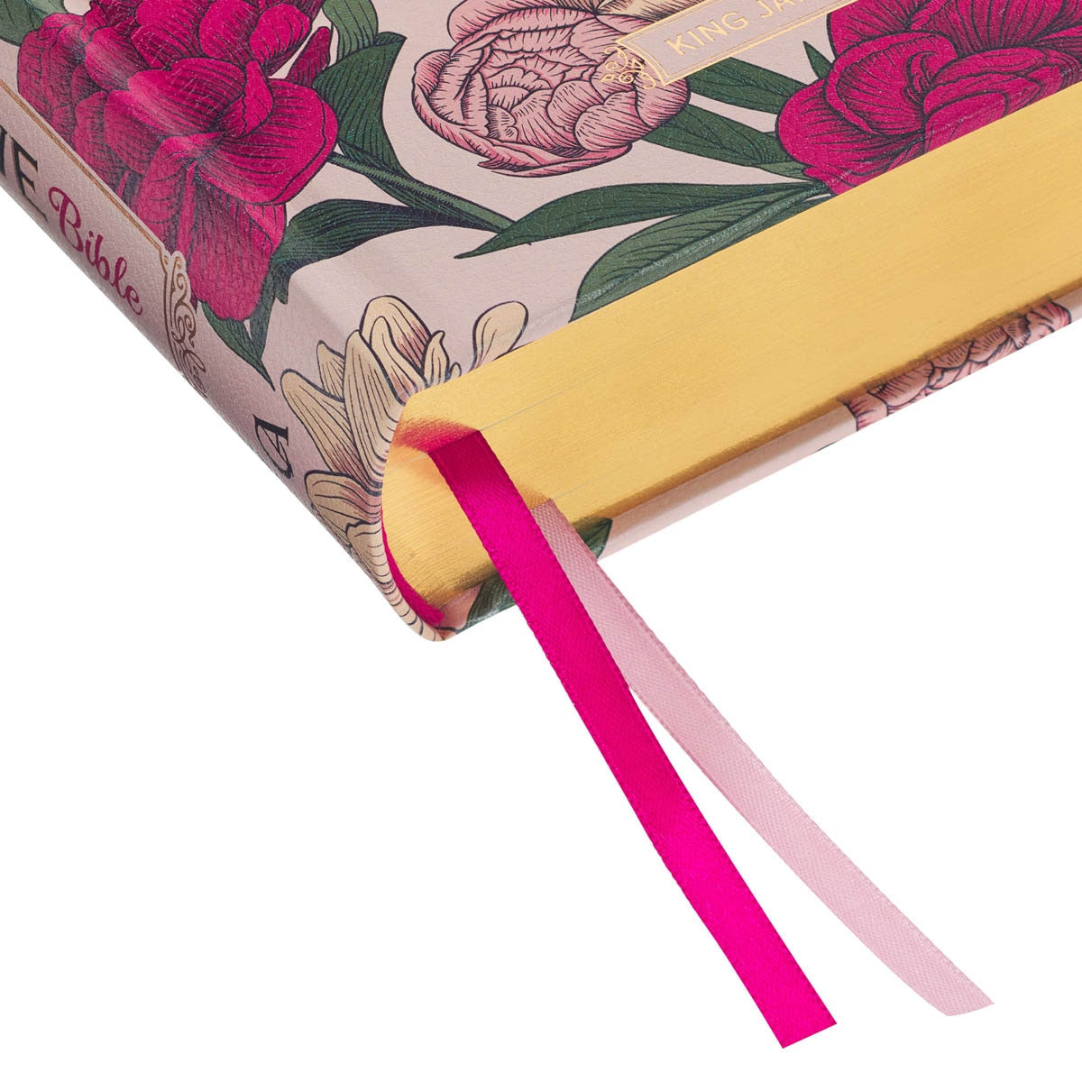 Rose-pink Floral Faux Leather Hardcover KJV My Creative Bible with Elastic Closure