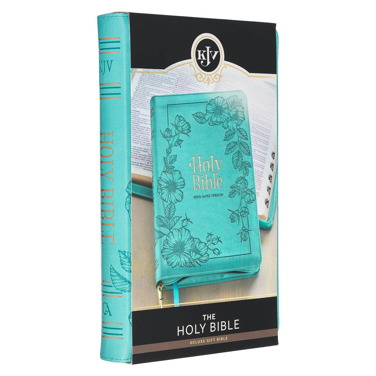 Teal Faux Leather King James Version Deluxe Gift Bible with Thumb Index and Zippered Closure