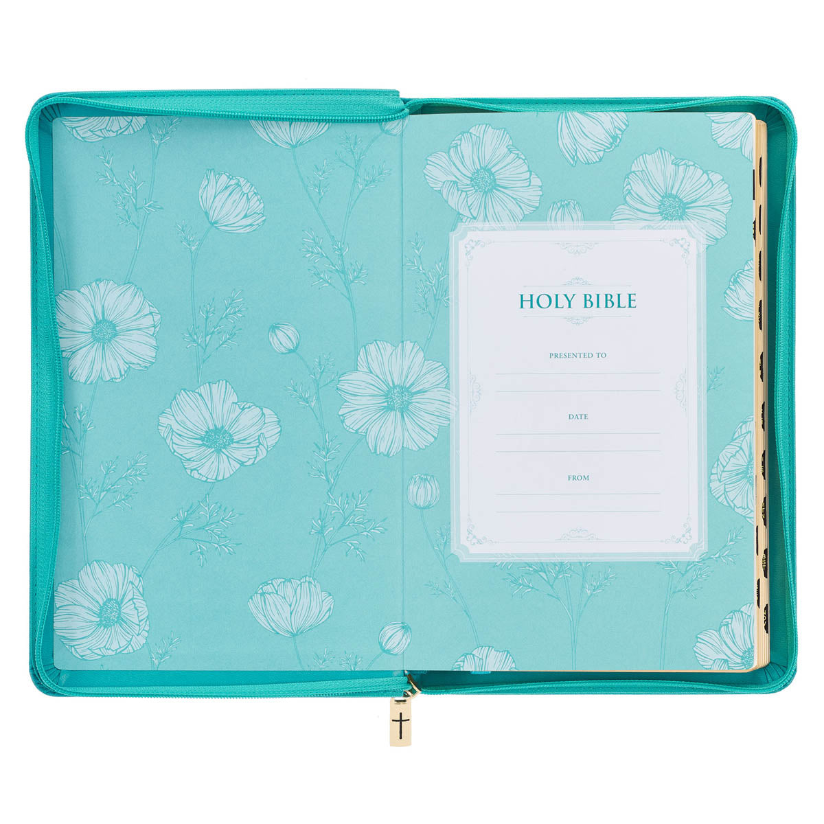 Teal Faux Leather King James Version Deluxe Gift Bible with Thumb Index and Zippered Closure
