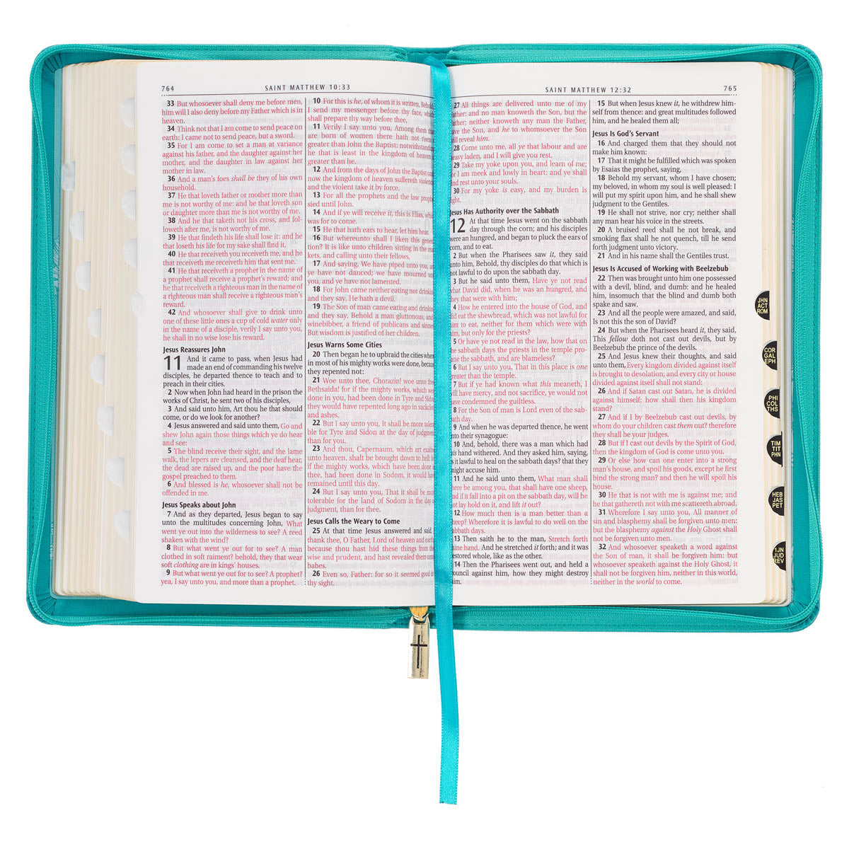 Teal Faux Leather King James Version Deluxe Gift Bible with Thumb Index and Zippered Closure