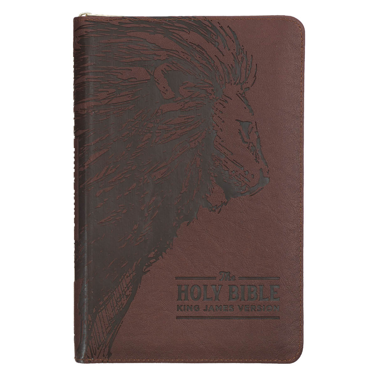 Walnut Brown Faux Leather King James Version Deluxe Gift Bible with Thumb Index and Zippered Closure