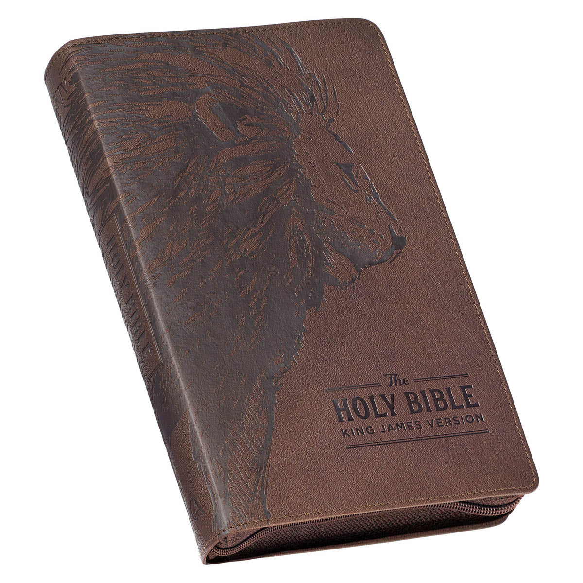 Walnut Brown Faux Leather King James Version Deluxe Gift Bible with Thumb Index and Zippered Closure