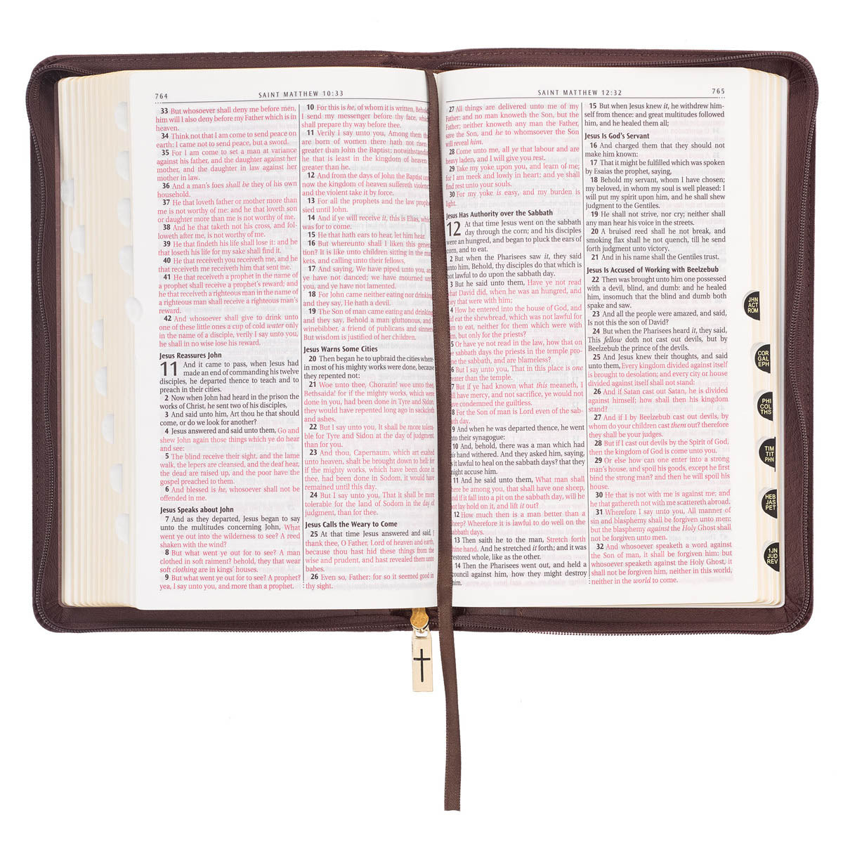 Walnut Brown Faux Leather King James Version Deluxe Gift Bible with Thumb Index and Zippered Closure