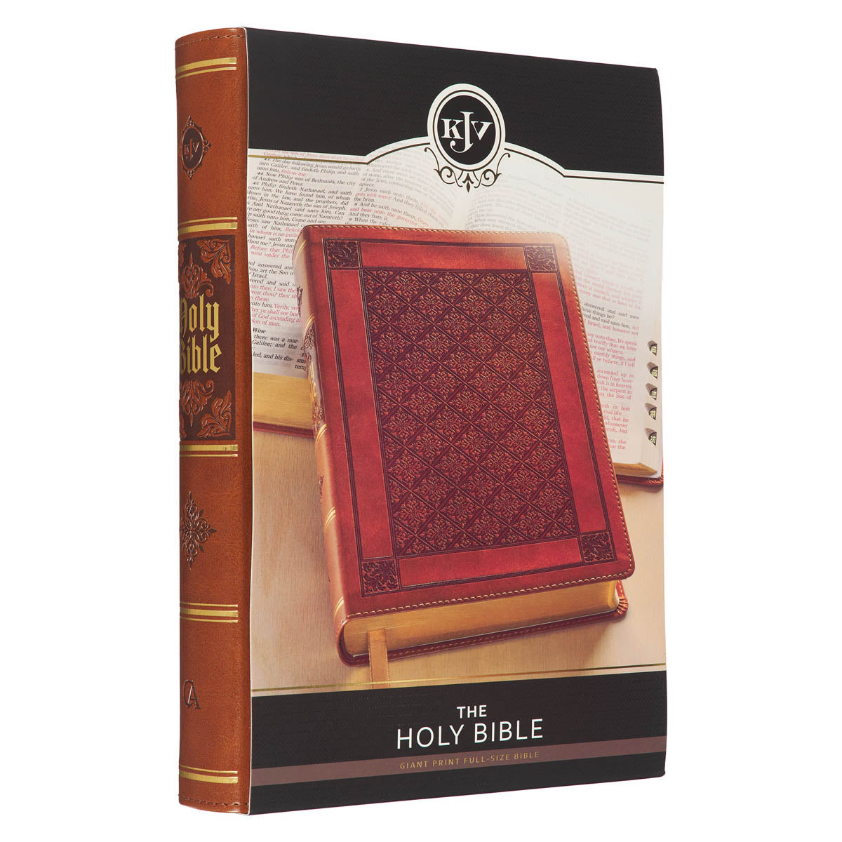 Diamond Honey-brown Faux Leather Full-size Giant Print King James Version Bible with Thumb Index