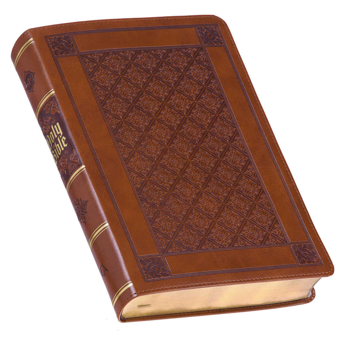 Diamond Honey-brown Faux Leather Full-size Giant Print King James Version Bible with Thumb Index