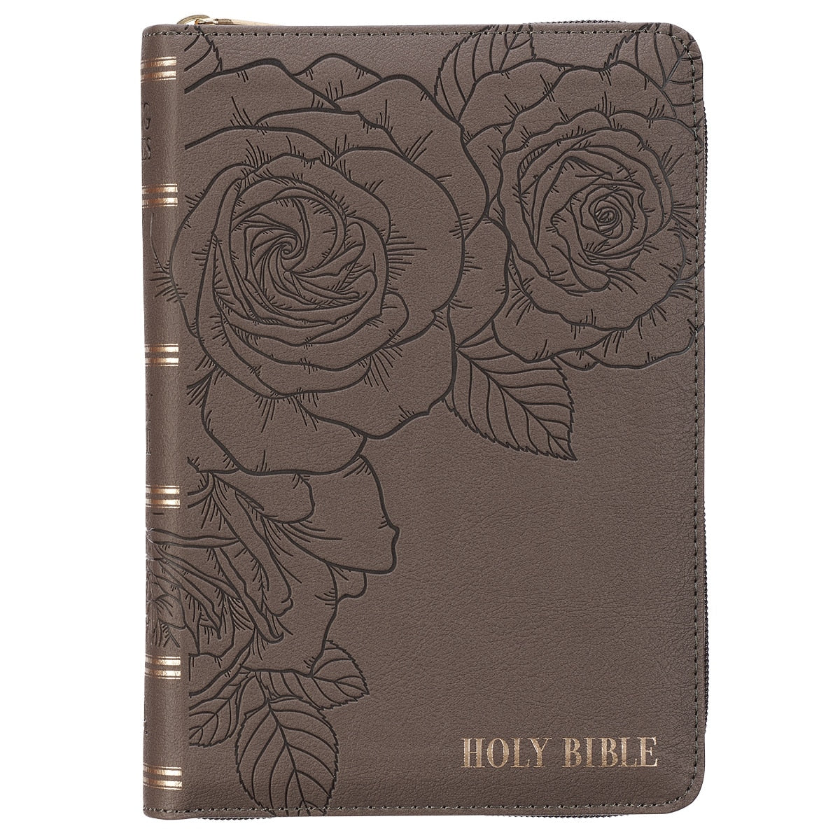 Floral Dusty Taupe Faux Leather Large Print Compact King James Version Bible