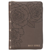 Floral Dusty Taupe Faux Leather Large Print Compact King James Version Bible