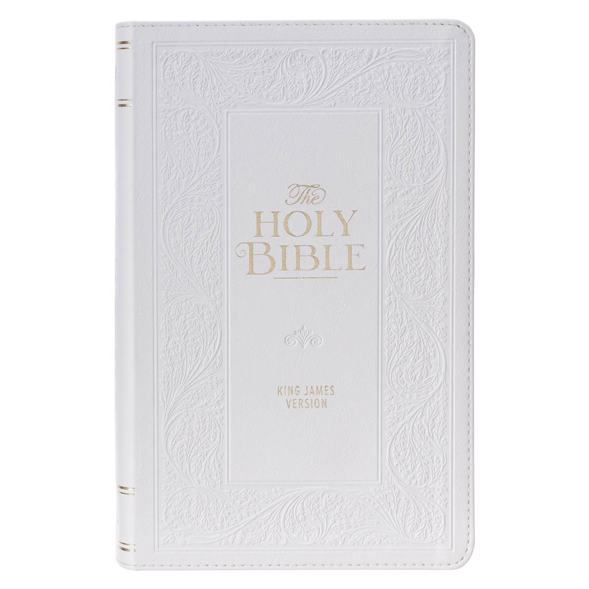 White Floral Faux Leather Giant Print Standard-size King James Version Bible with Thumb Index