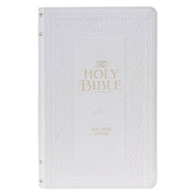 White Floral Faux Leather Giant Print Standard-size King James Version Bible with Thumb Index