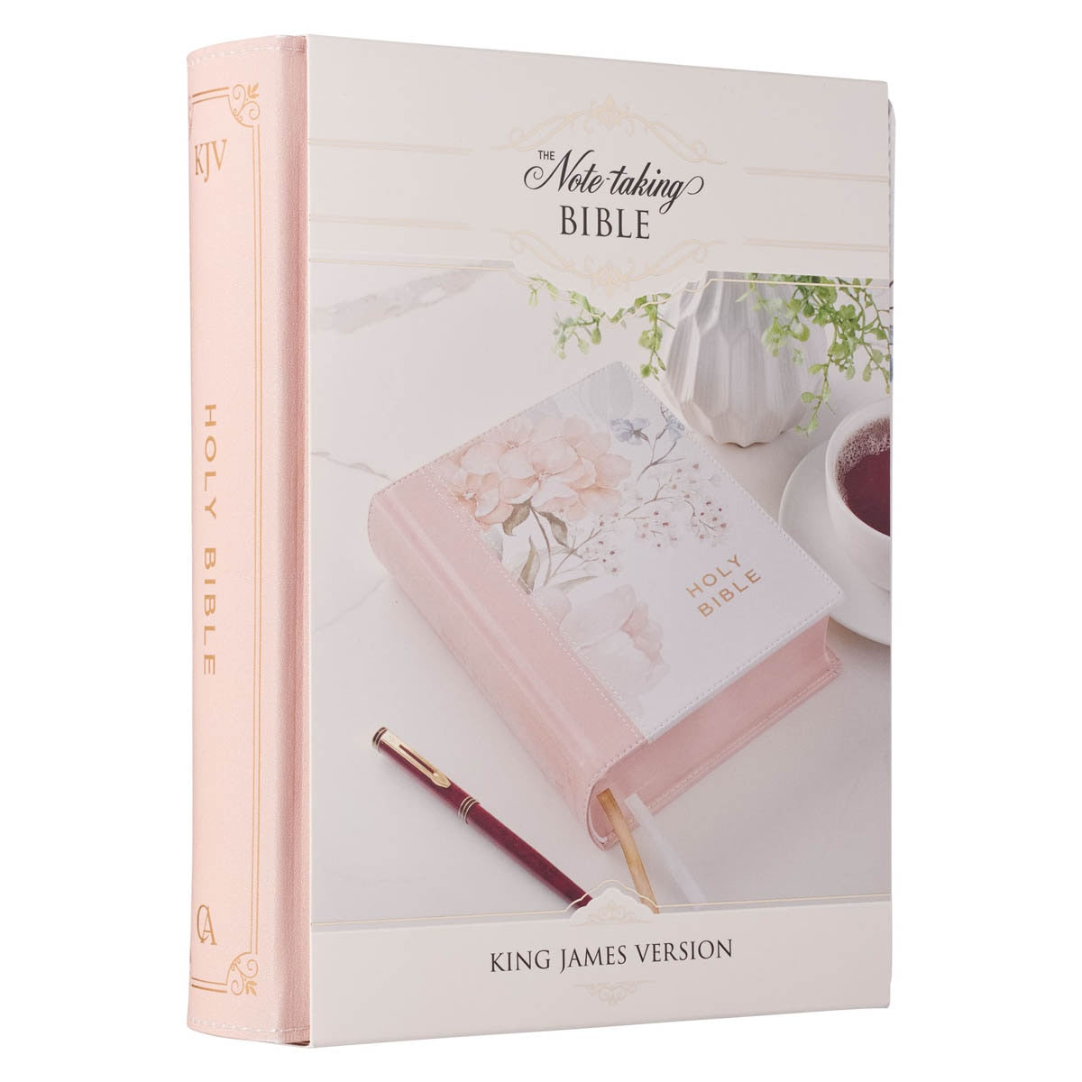 Rosy Coral Floral Faux Leather Hardcover King James Version Note-taking Bible