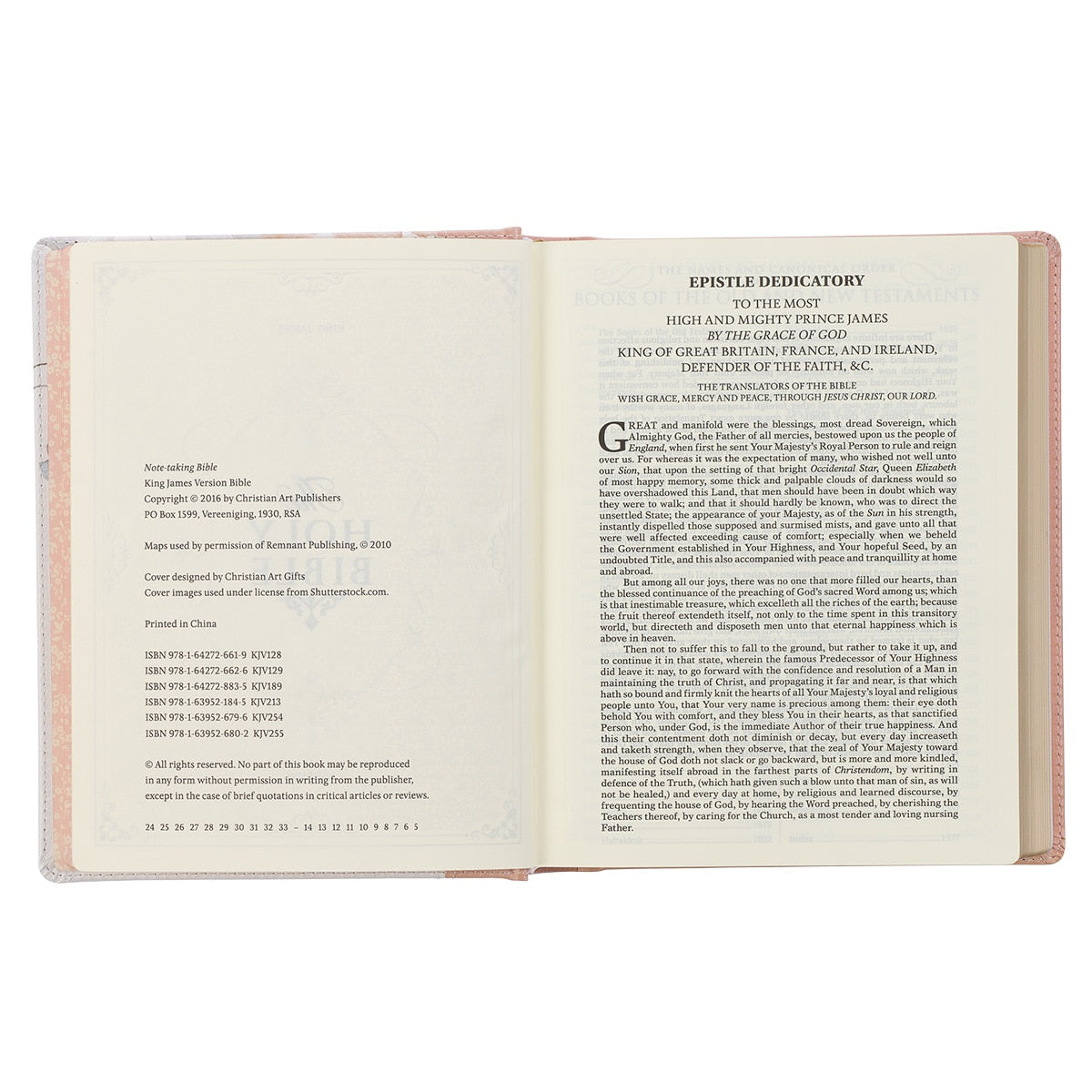 Rosy Coral Floral Faux Leather Hardcover King James Version Note-taking Bible