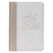 Pearlized White and Taupe Faux Leather King James Version Pocket Bible