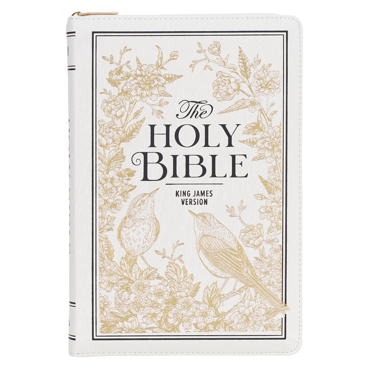 White and Gold Faux Leather Large Print Thinline King James Version Bible with Zippered Closure and Thumb Index