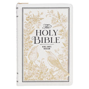 White and Gold Faux Leather Large Print Thinline King James Version Bible with Zippered Closure and Thumb Index