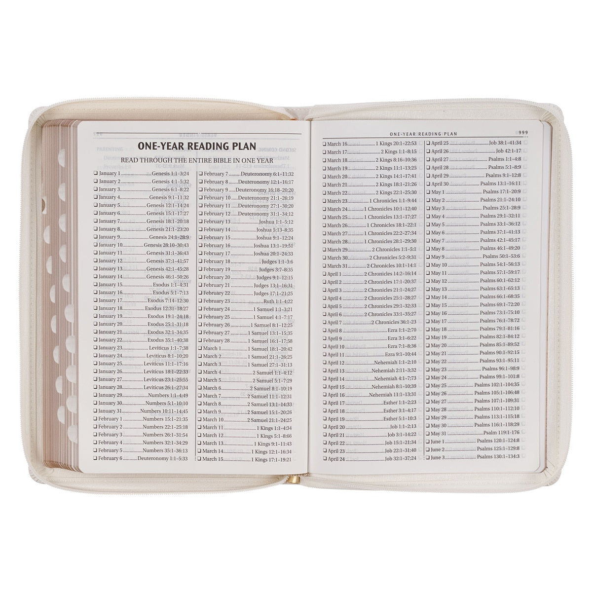 White and Gold Faux Leather Large Print Thinline King James Version Bible with Zippered Closure and Thumb Index