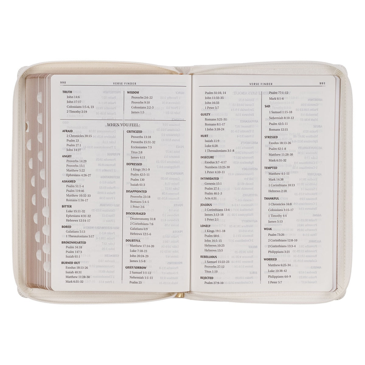 White and Gold Faux Leather Large Print Thinline King James Version Bible with Zippered Closure and Thumb Index