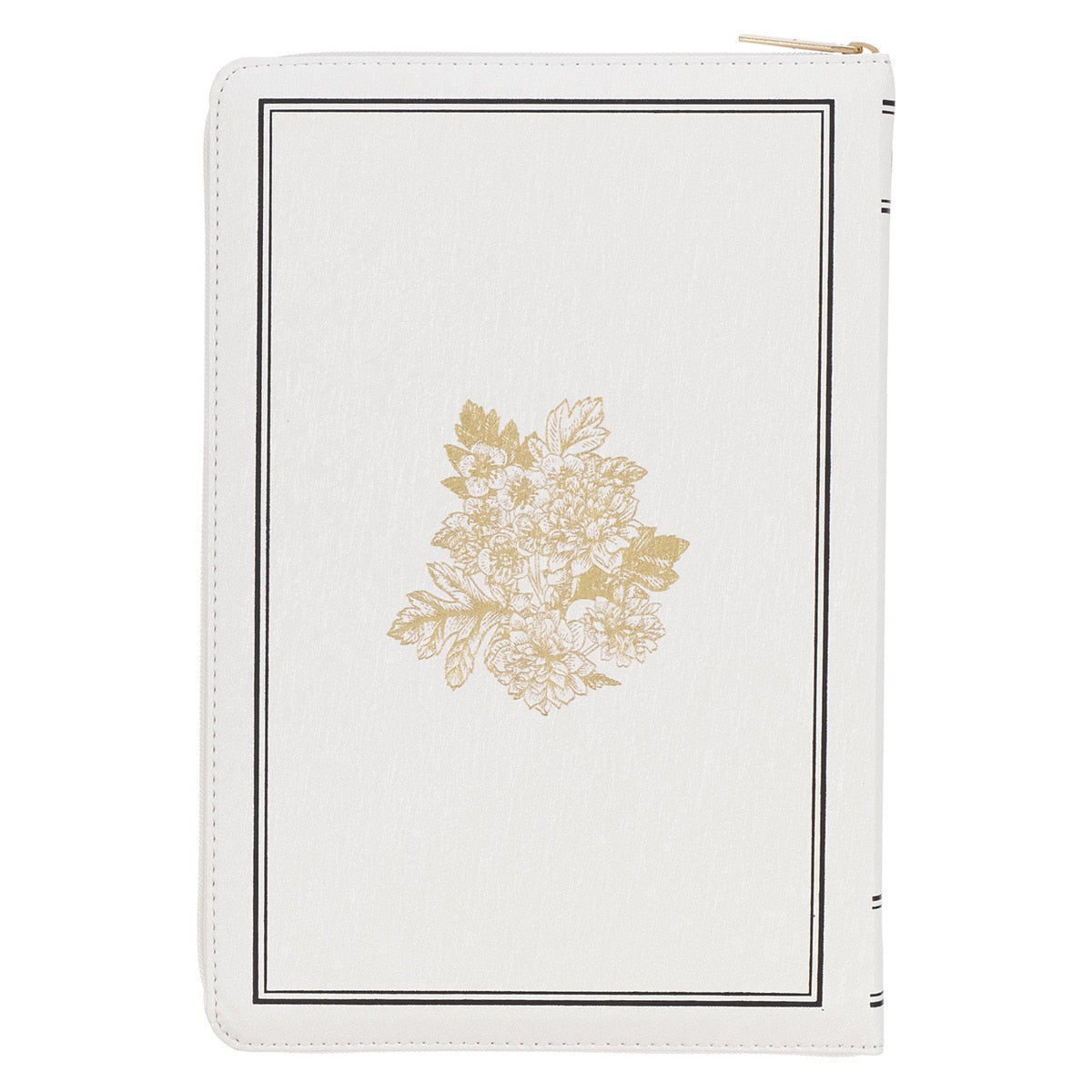 White and Gold Faux Leather Large Print Thinline King James Version Bible with Zippered Closure and Thumb Index