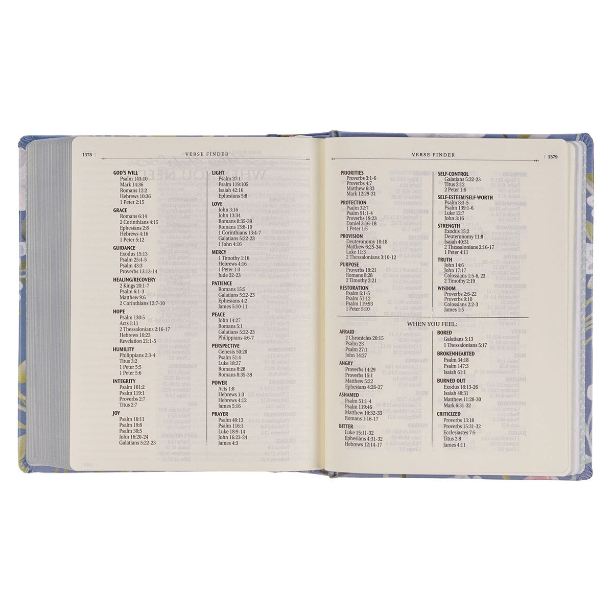 Blue Floral Hardcover Flora Collection Faux Leather King James Version Note-taking Bible - Colossians 3:2