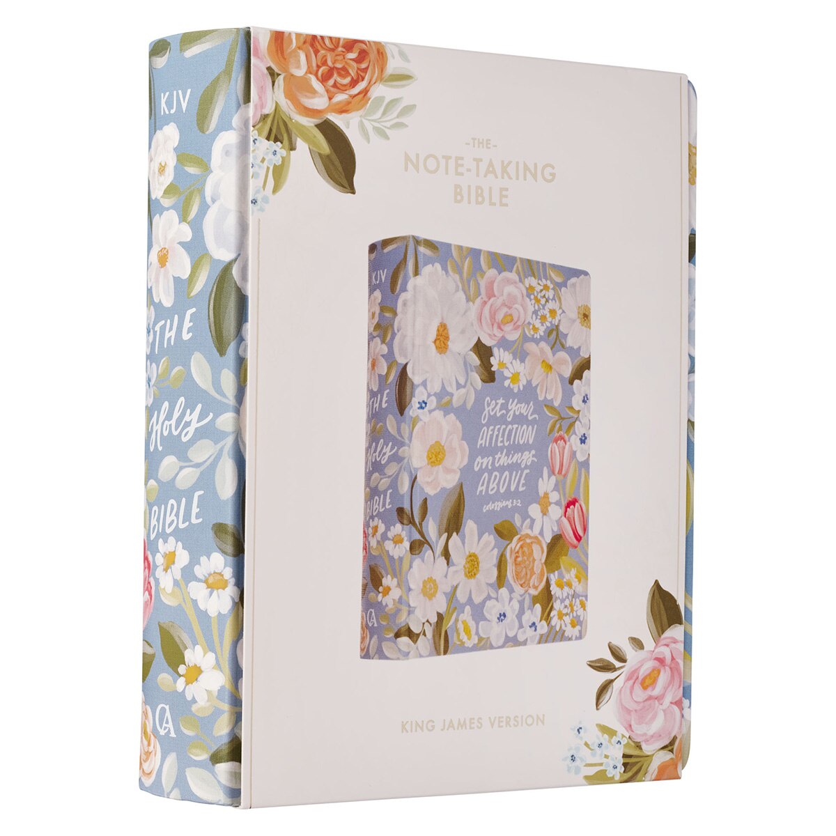 Blue Floral Hardcover Flora Collection Faux Leather King James Version Note-taking Bible - Colossians 3:2