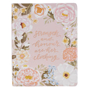 Peach Floral Margo Collection Faux Leather King James Version Note-taking Bible - Proverbs 31:25