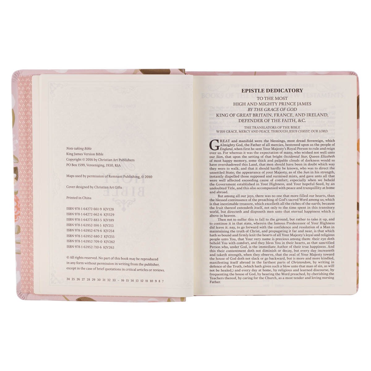 Peach Floral Margo Collection Faux Leather King James Version Note-taking Bible - Proverbs 31:25
