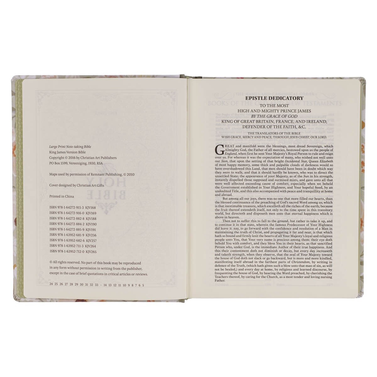Sage Green Floral Hardcover Amelia Collection Large Print King James Version Note-taking Bible - Luke 22:42