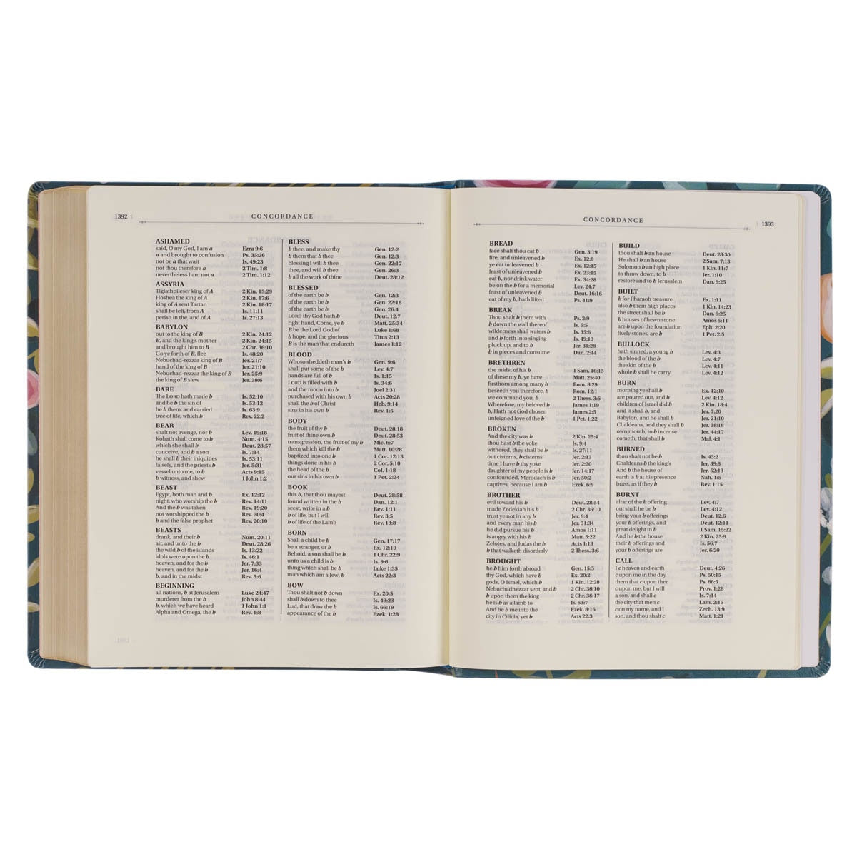 Teal Floral Ally Collection Large Print Faux Leather King James Version Note-taking Bible - Matthew 22:37