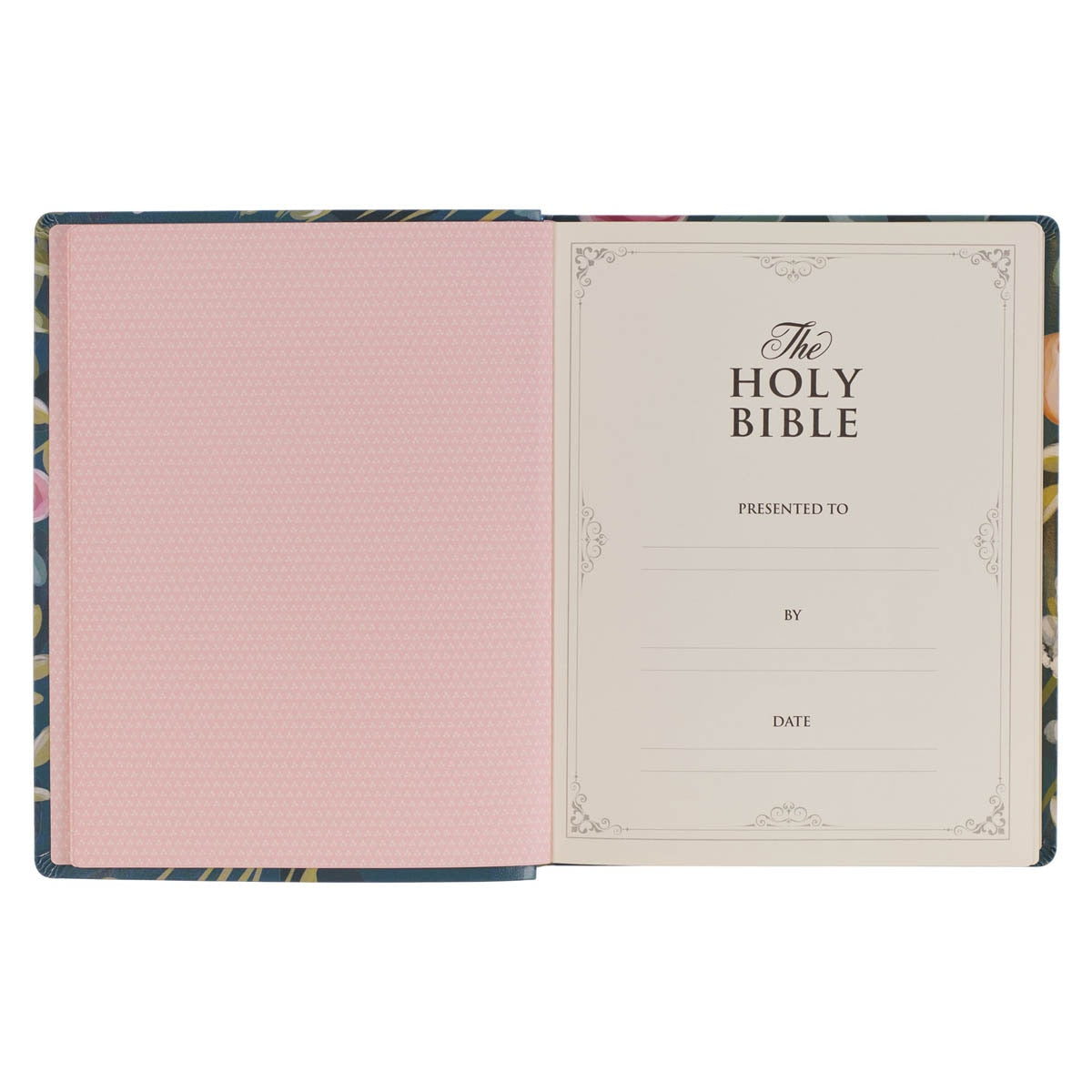 Teal Floral Ally Collection Large Print Faux Leather King James Version Note-taking Bible - Matthew 22:37