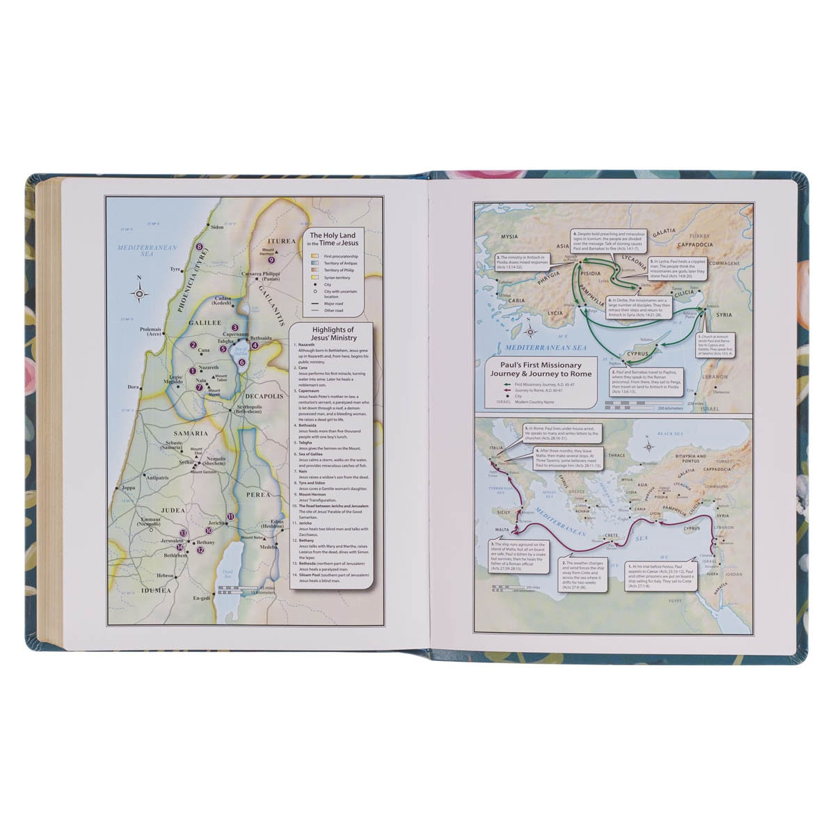 Teal Floral Ally Collection Large Print Faux Leather King James Version Note-taking Bible - Matthew 22:37