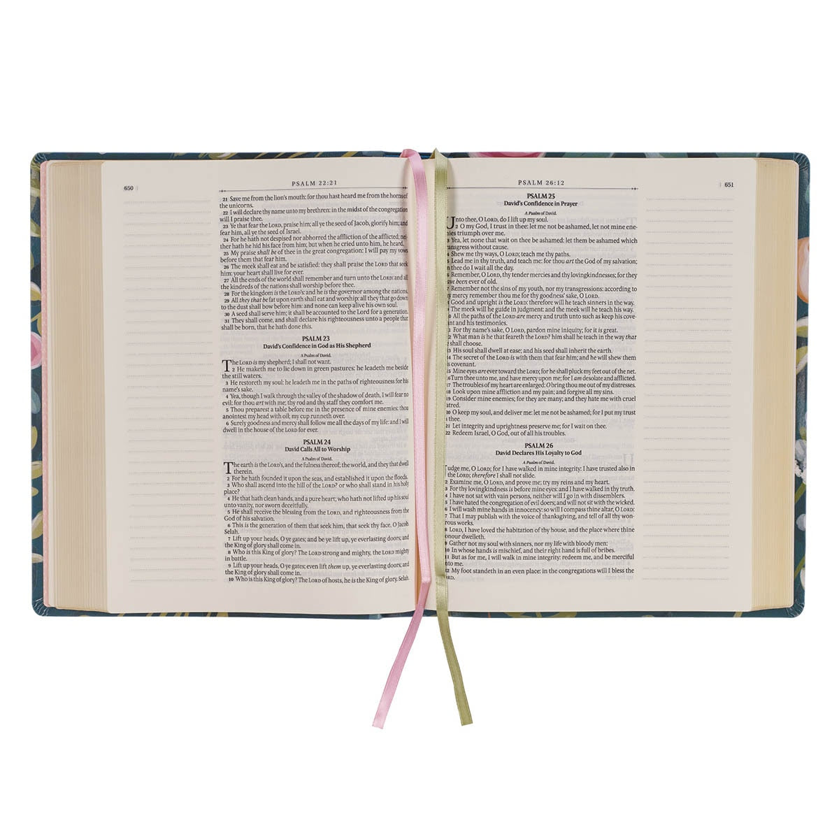 Teal Floral Ally Collection Large Print Faux Leather King James Version Note-taking Bible - Matthew 22:37