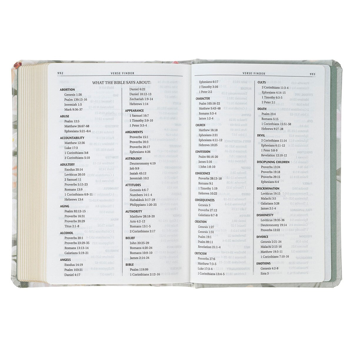 Lichen Gray Floral Faux Leather Hardcover King James Version Bible - Psalm 23:3