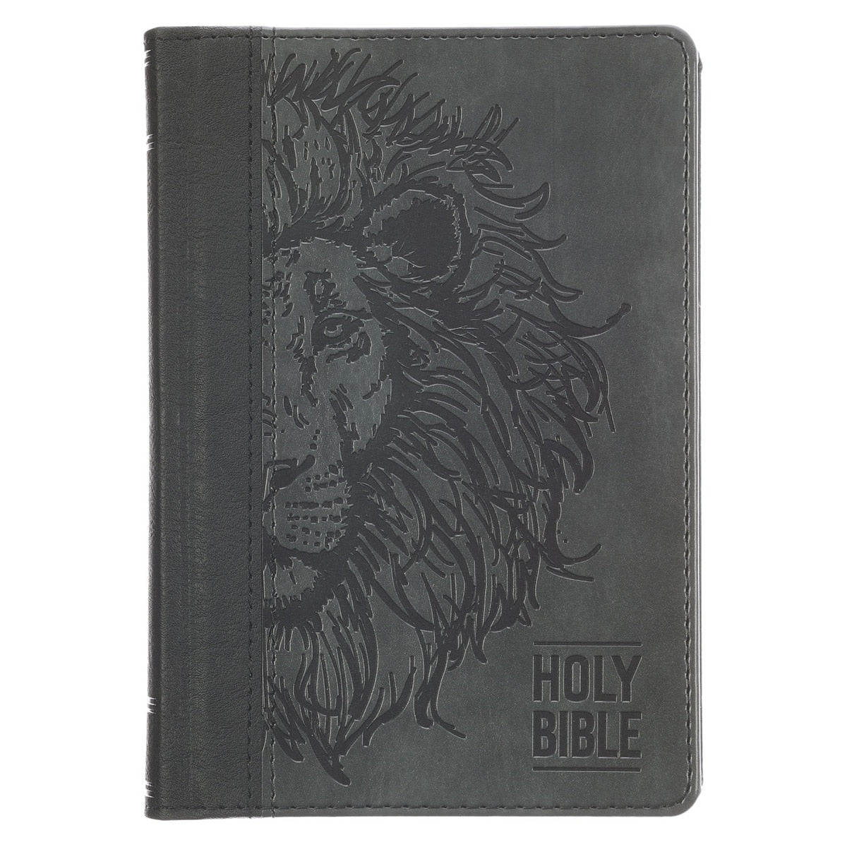 Black and Gray Lion Faux Leather Hardcover Compact King James Version Bible