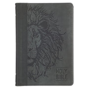 Black and Gray Lion Faux Leather Hardcover Compact King James Version Bible