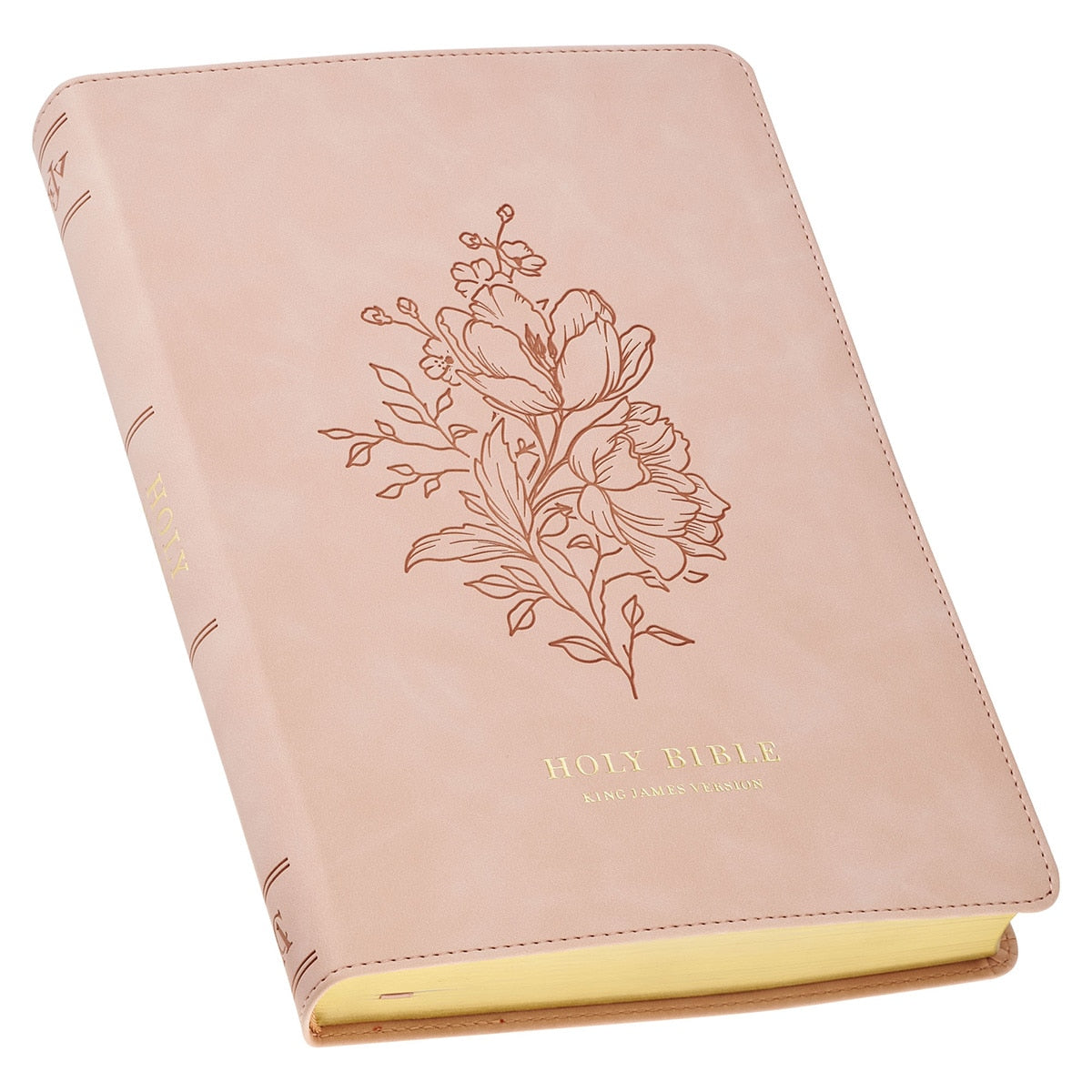 Pink Floral Faux Leather Large Print Thinline King James Version Bible with Thumb Index