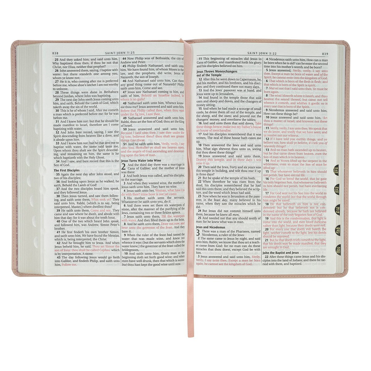 Pink Floral Faux Leather Large Print Thinline King James Version Bible with Thumb Index