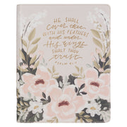 Cream Floral Faux Leather KJV Note-taking Bible - Psalm 91:4