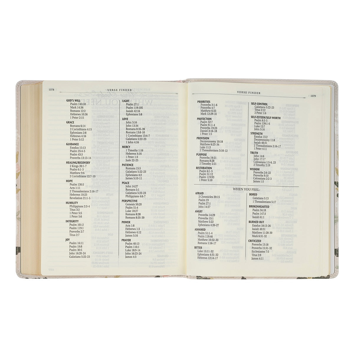 Cream Floral Faux Leather KJV Note-taking Bible - Psalm 91:4