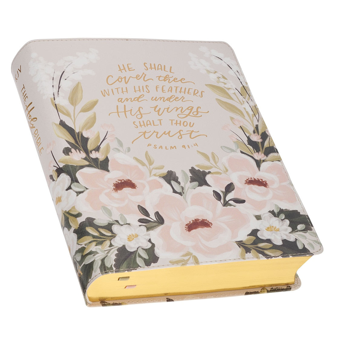 Cream Floral Faux Leather KJV Note-taking Bible - Psalm 91:4